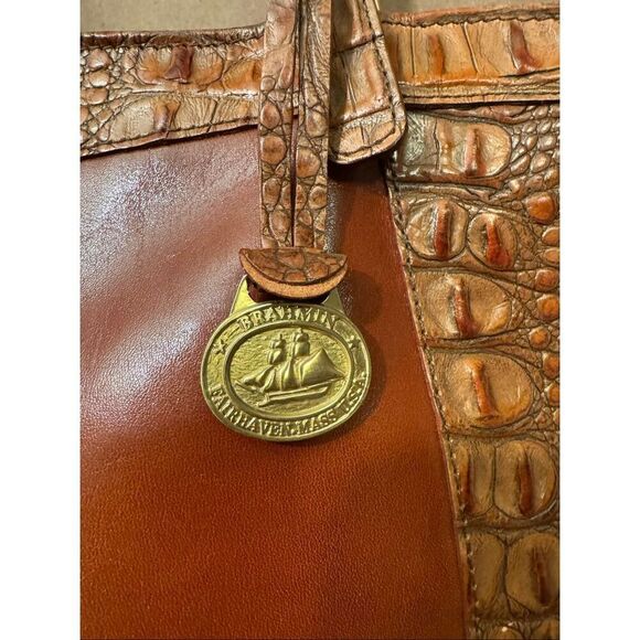Brahmin Tuscan Collection Cognac Croc Leather Combo Asher Tote Shoulder Bag - Picture 3 of 16